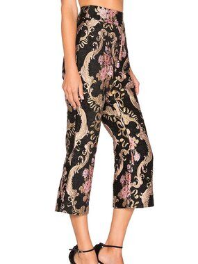NWT FOR LOVE & LEMONS High-Rise Black Floral Brocade Cropped Pants